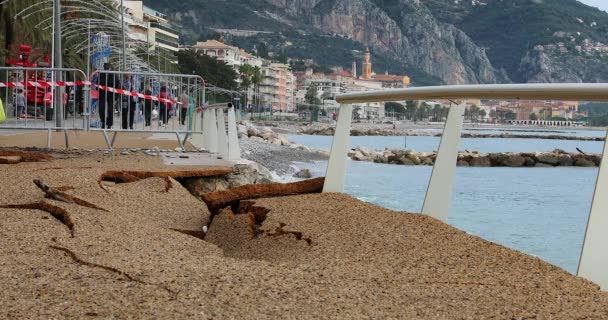 Menton França Novembro 2019 Sidewalk Desmoronado Riviera Francesa Menton Old — Vídeo de Stock