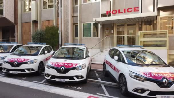Monte Carlo Monako Grudnia 2019 Pięć Samochodów Policyjnych Renault Scnic — Wideo stockowe