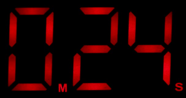 Countdown Klocka Real Sekunder Nedräkning Från Till Röda Siffror Svart — Stockvideo