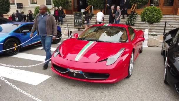 Monte Carlo Monaco December 2019 Beautiful Red Ferrari 458 Speciale — Stockvideo