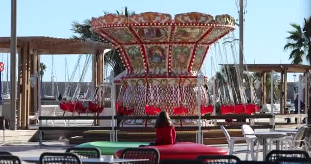 Menton France December 2019 Merry Swing Ride Amusement Park Menton — Αρχείο Βίντεο