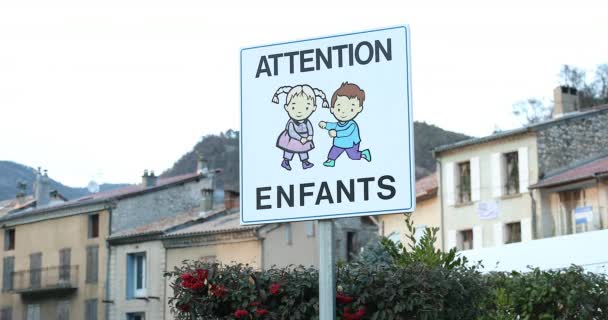 Javie Frankrike Januari 2020 Road Sign Watch Out Children Crossing — Stockvideo