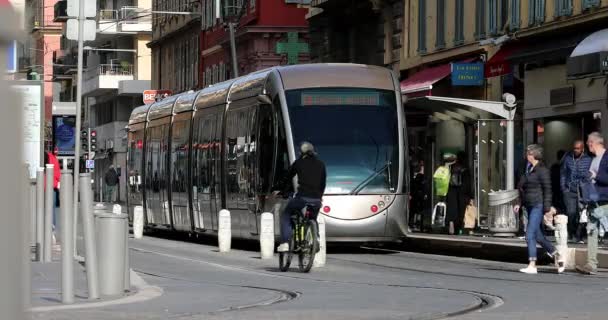 Nice França Fevereiro 2020 Modern Nice Tram Garibaldi Station Tram — Vídeo de Stock