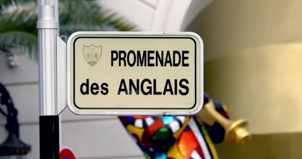 Promenade Des Anglais Sign Nice Mediterranean Coast Γαλλική Ριβιέρα Νότια — Αρχείο Βίντεο