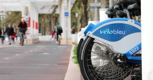 Nice França Janeiro 2019 Velo Bleu Rental Bikes Nice France — Vídeo de Stock
