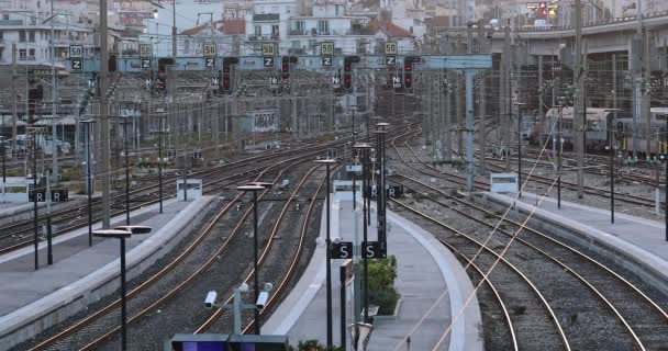 Nice Frankrike Februari 2020 Gare Nice Ville Järnvägsstation Med Många — Stockvideo