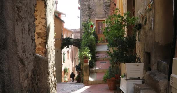 Menton Γαλλία Ιανουαρίου 2020 Staircase Narrow Street Menton Old Town — Αρχείο Βίντεο