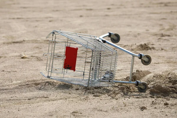 Overturned Empty Supermarket Shopping Cart — Stok fotoğraf