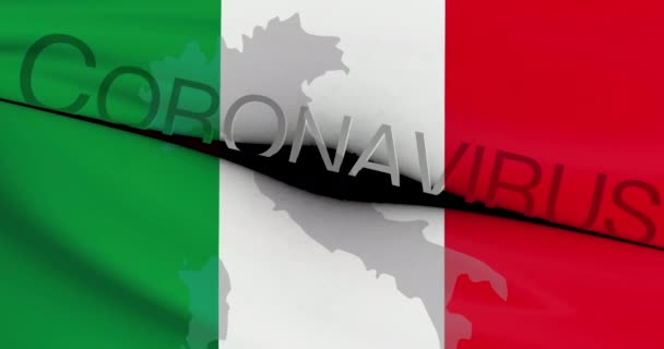 Coronavirus Italia Covid Virus Chino Bandera Italiana Humo Fondo Dramático — Vídeos de Stock