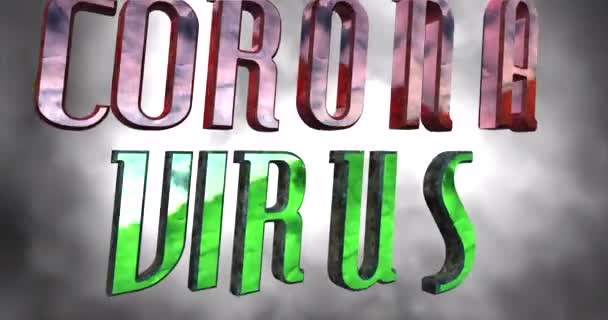 Coronavirus chinois (COVID-19) Corona Virus Words, Grande animation en boucle de texte 3D rouge et vert, fond en mouvement de fumée - DCi 4K 