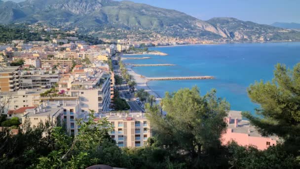 Timelapse Beautiful Aerial View Seaside Roquebrune Cap Martin French Riviera — Stock video