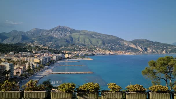 Beautiful Aerial View Seaside Roquebrune Cap Martin French Riviera France — Stock Video