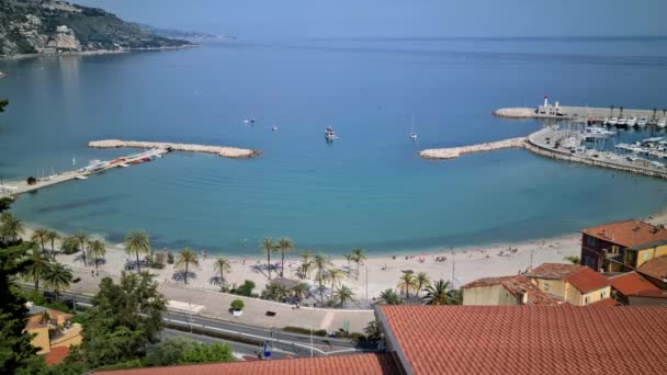 Aerial View Sablettes Beach Plage Des Sablettes Στο Menton French — Αρχείο Βίντεο