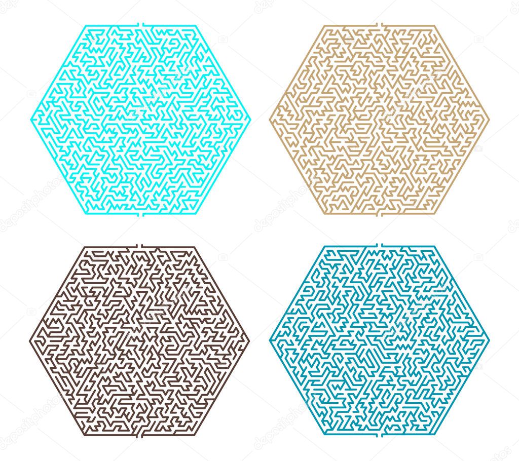 Difficult Vector Hexagonal  Mazes for Children