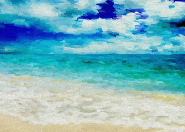 Oil Painting  Art Caribbean Sea.  Azure water and cloud sky.