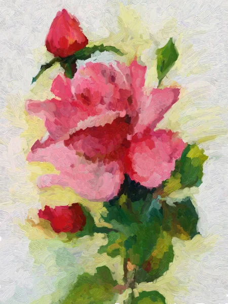 油絵ピンクローズ 明るい花を描く — ストック写真