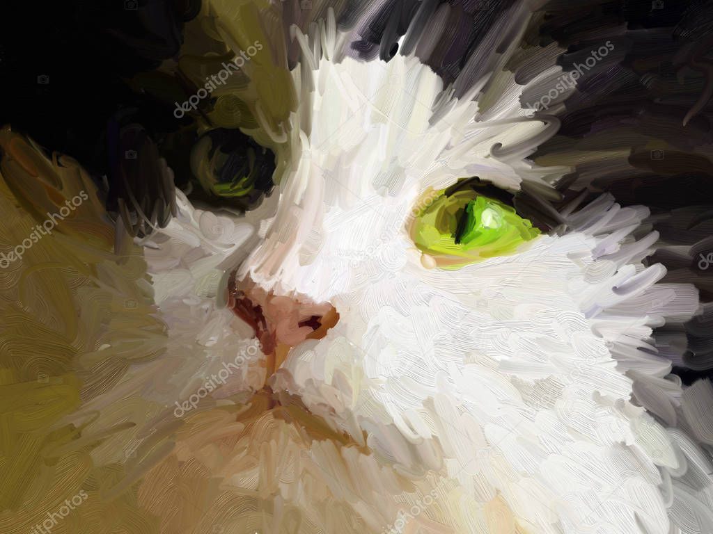 Oil Painting Cat Head  - Drawing Portrait of  Norwegian Forest Cat