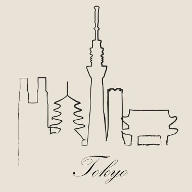 Tokyo 'nun Kaligrafik Skyline - Vektör İllüstrasyonu