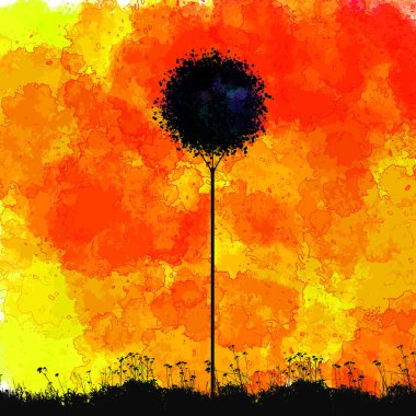 Suluboya Yuvarlak Ağaç - vektör çizimi