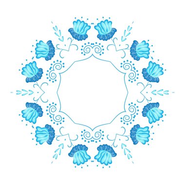 Mavi Halk Çiçeği Vignette - Gzhel Halk Sanatı Resim Çerçevesi 