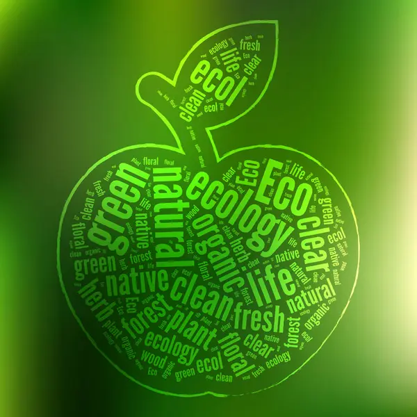 Fond Vert Eco Avec Apple Tag Cloud Illustration Vectorielle — Image vectorielle