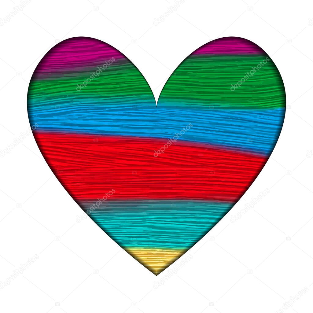 Bright Oil Stripes Heart  Concept -  Oil Paints Stroke Silhouette Template -  Vector Illustration  
