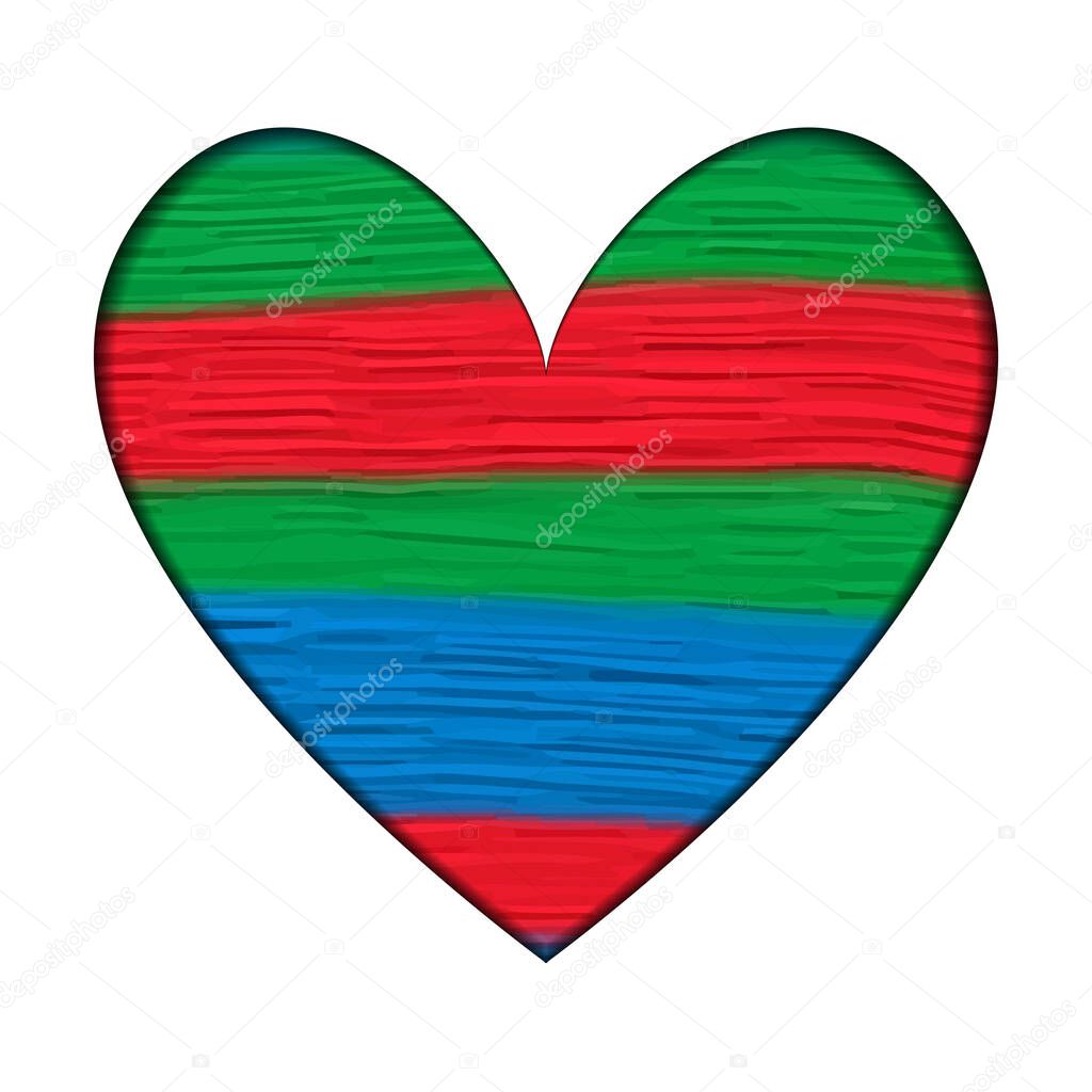 Oil Stripes Heart Concept - Azerbaijan National Flag Colors - Oil Paints Stroke Silhouette Template -  Vector Illustration  