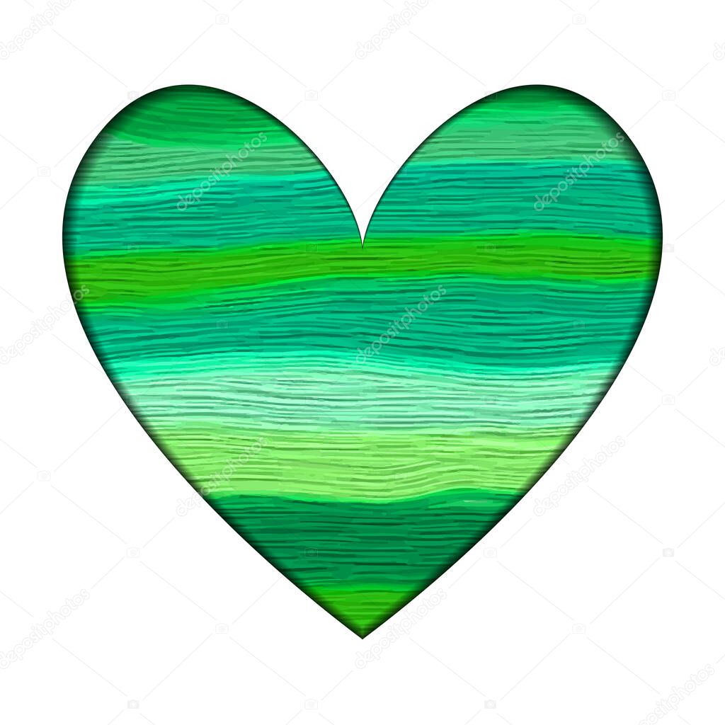 Green Oil Stripes Heart Eco Concept -  Oil Paints Stroke Silhouette Template -  Vector Illustration  