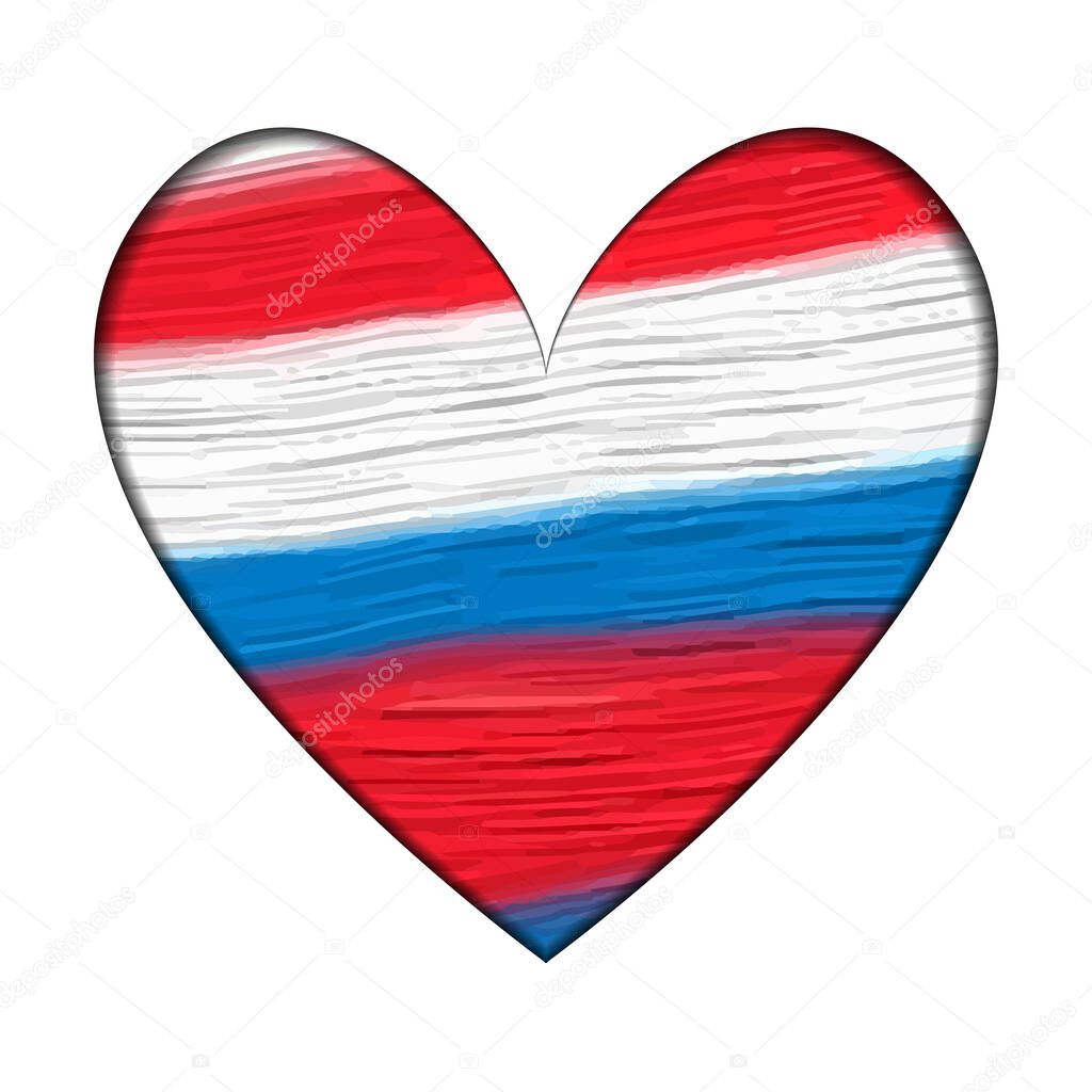 Oil Stripes Heart Concept - Russian National Flag Colors - Oil Paints Stroke Silhouette Template -  Vector Illustration  