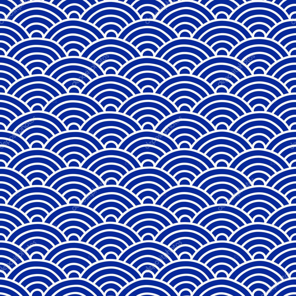 Traditional Japanese Folk Seigaiha Pattern - Vector Seamless Background