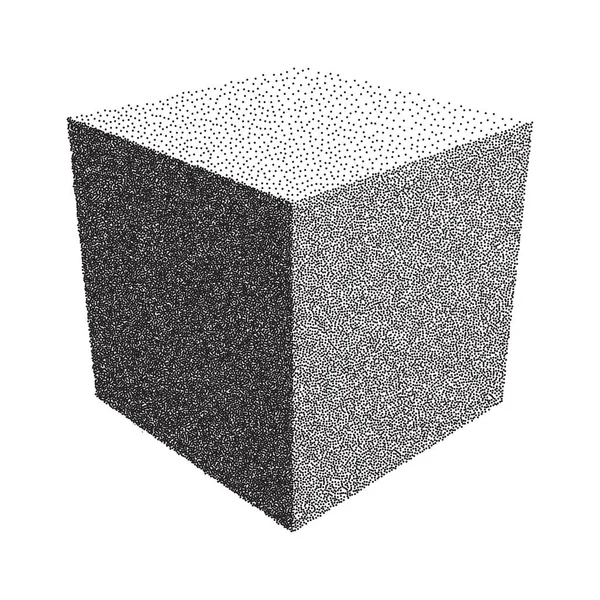 Vector Halftone Stippled Geometric Figure Illustration Cube — Stock Vector