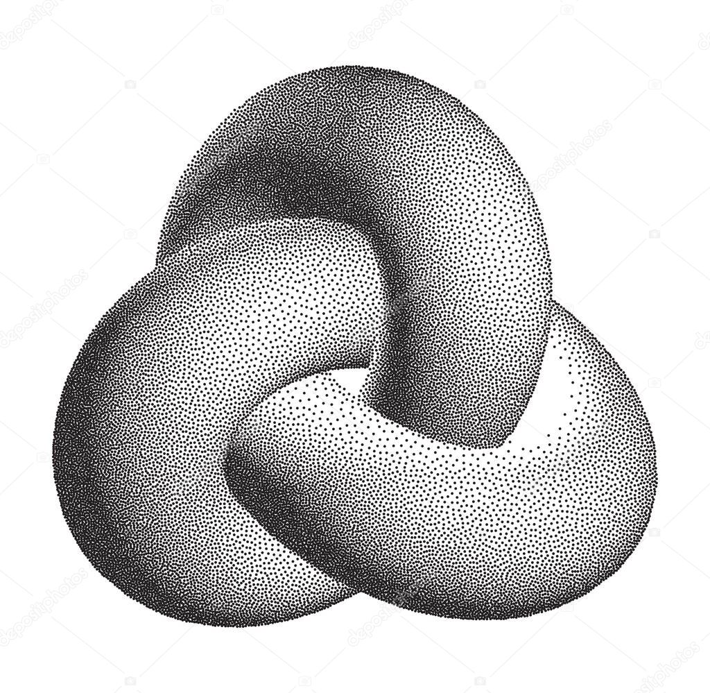 Vector Halftone Stippled Geometric Figure Illustration - 3D Infinity Trefoil Torus Knot Loop