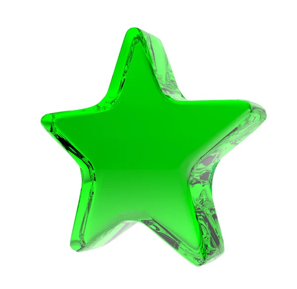 Green Glass Transparent Award Five Pointed Star Icon Rendering Image — Stock Photo, Image