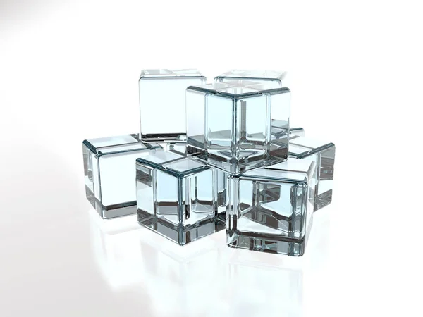 透明冰晶玻璃立方体 3D渲染图像 — 图库照片