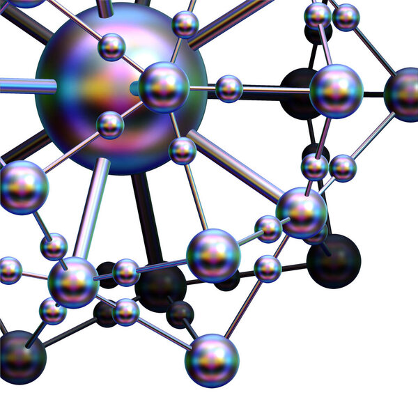 Iridescent Round  Molecule  Structure - 3D Rendering Fractal Image