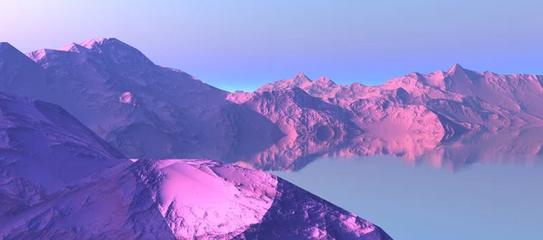 Отображение Большого Ландшафта Вершине Фьорда Розовый Рассвет — стоковое фото