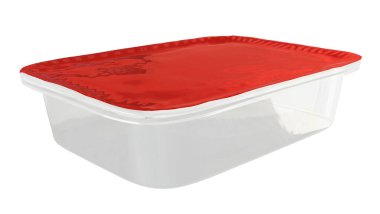 Tasarım Projesi için Foil Kapaklı Kare Yiyecek Plastik Konteynırı - Beyaz Arkaplanda 3 Boyutlu Görüntü İzolasyonu