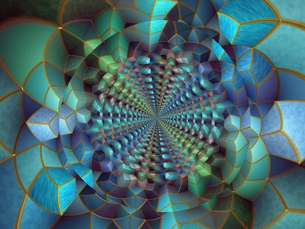 Концентрический Фон Cyan Fractal Art — стоковое фото