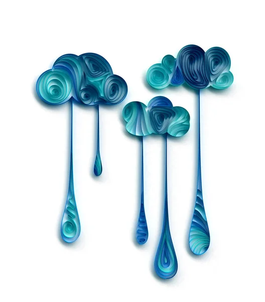 Papel Arte Quilling Chuva Nuvens Filigrana Fundo Sweet Render Papercraft — Fotografia de Stock