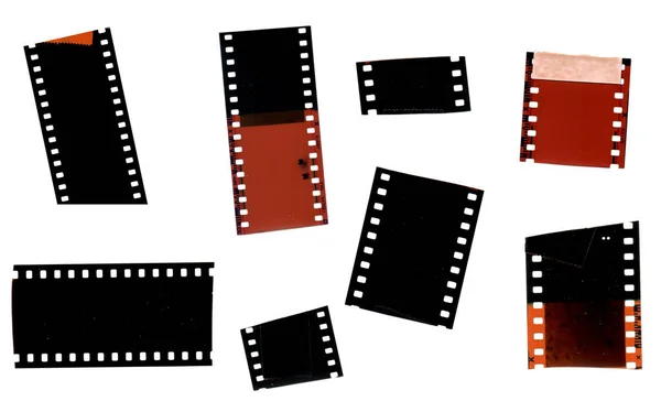 Sada Ročníku Poškrábaný Ročník Overexposed Foto Film Strip Fragments Frames — Stock fotografie