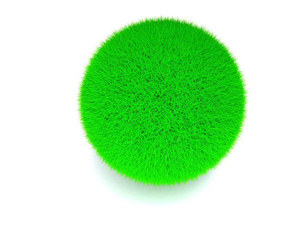 3D Rendered Green Moss Ball  - Nature Sward Generative Art - Green Grass Planet Eco Concept 