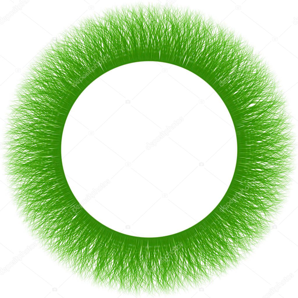 Green Furry Moss Fiber Sprouts Round Frame -  Downy Grass Cadre