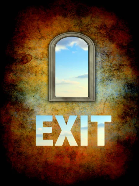 Exit Word Photo Collage Grunge Style Capture Escape Concetto Tema — Foto Stock