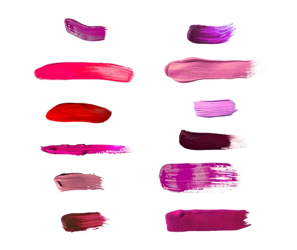 Red Purple Paint Smeared Brush Stroke Bright Lipstick Smearing Set — Stock Photo, Image