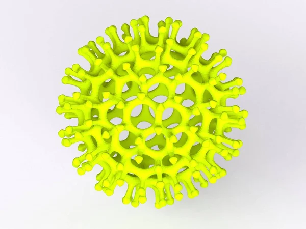 球状碳富勒烯样分子粒子符号 浅绿色高科技概念3D渲染图标 — 图库照片