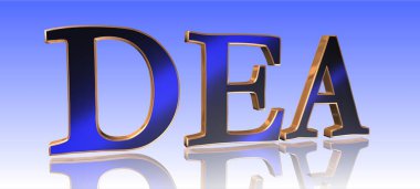 DEA - Uyuşturucu Uygulama Yönetimi - Mavi Arkaplanda Metal Sözcük - Konsept İllüstrasyon - 3D yorumlama