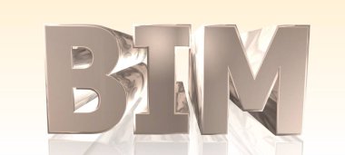 BIM - İnşa Bilgileri Modelleme - Işık Arkaplanındaki Metal Kelime - Anahtar Sözcük İllüstrasyonu - 3D görüntüleme