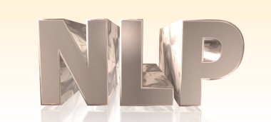 NLP - Nöro-Dilbilimsel Programlama - Işık Arkaplanda Metal Sözcük - Konsept İllüstrasyon - 3B yorumlama