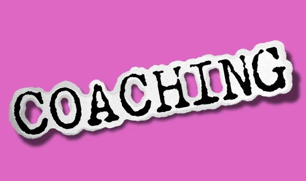 Coaching Flat Paper Word Pink Background Concept Tattered Text Illustration — Stock Photo, Image
