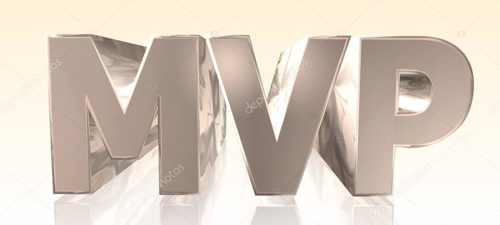 MVP - Minimum Viable Product -  Metal Word in Light Background - Concept Keyword Illustration - 3D rendering